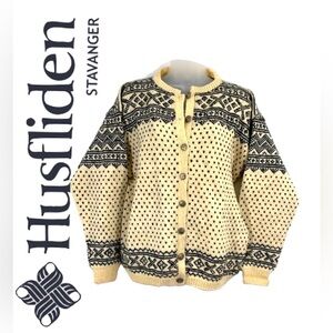 HUSFLIDEN NORWEGIAN BUTTON FRONT CARDIGAN 100% WOOL SIZE MED/LG
